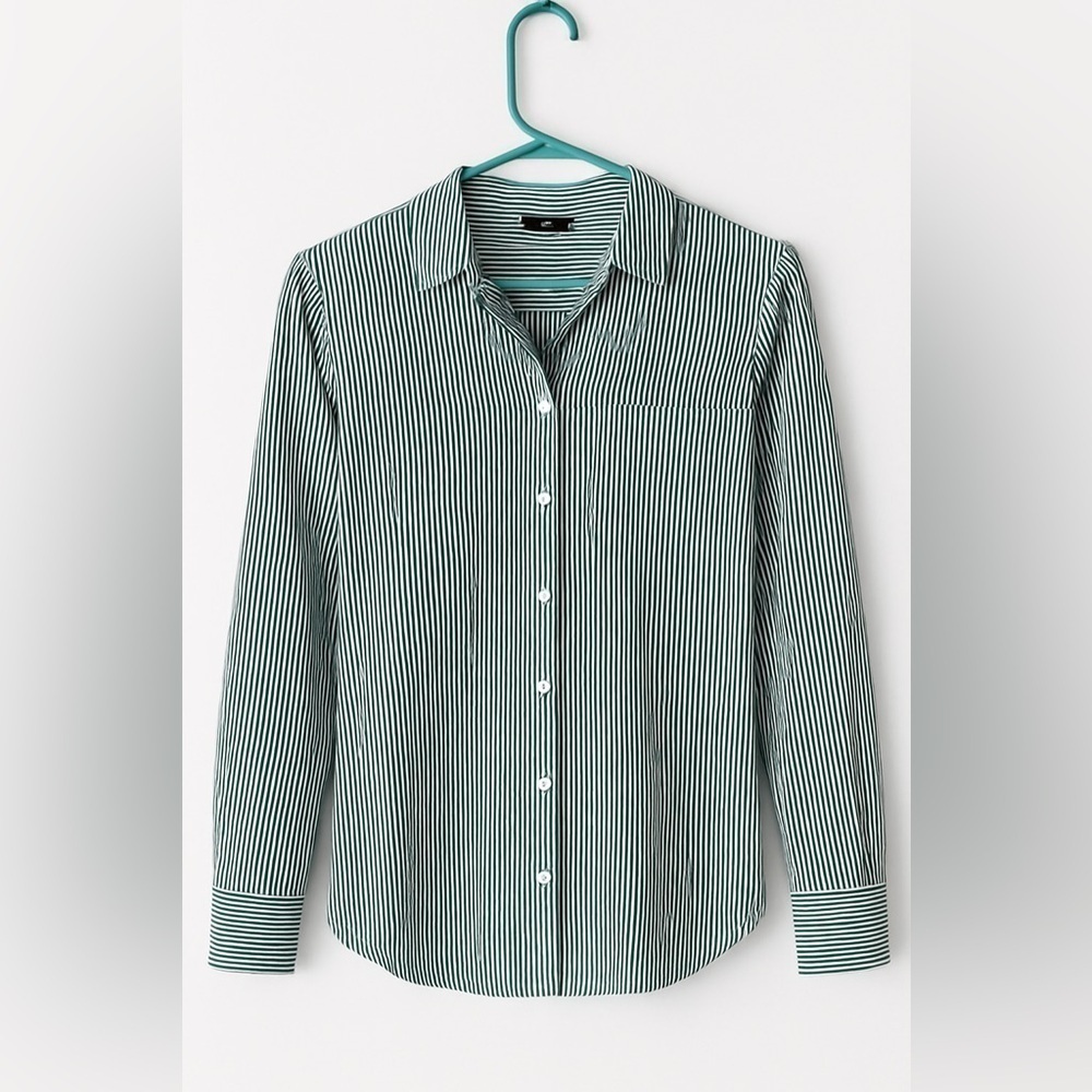 Theory Womens Classic Straight Shirt Size S 100% Organic Cotton Stripe Teal